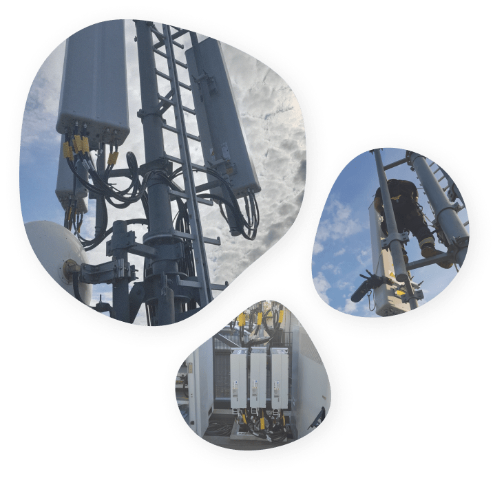 Telecommunications infrastructure equipment and antennas installed by SSPnetworks, showcasing their expertise in telecom solutions.